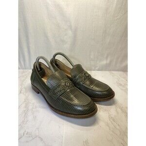 BRIOSO Frisco Womens Green Lizard Embossed Loafers Studded Leather Shoes 10m